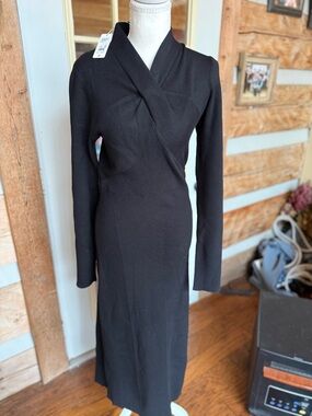 Favorite Daughter Black Long-Sleeve Wrap-Style Midi Dress XL NWT
